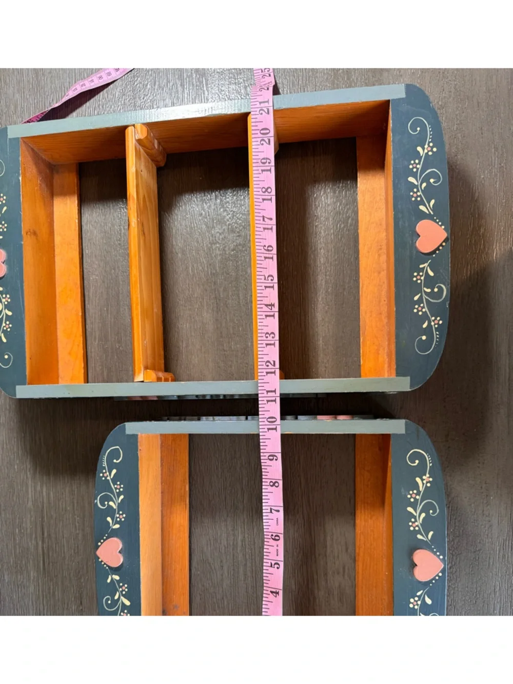 Vintage Hand Painted Heart Small Trinket Shelves BOTH Set Of 2